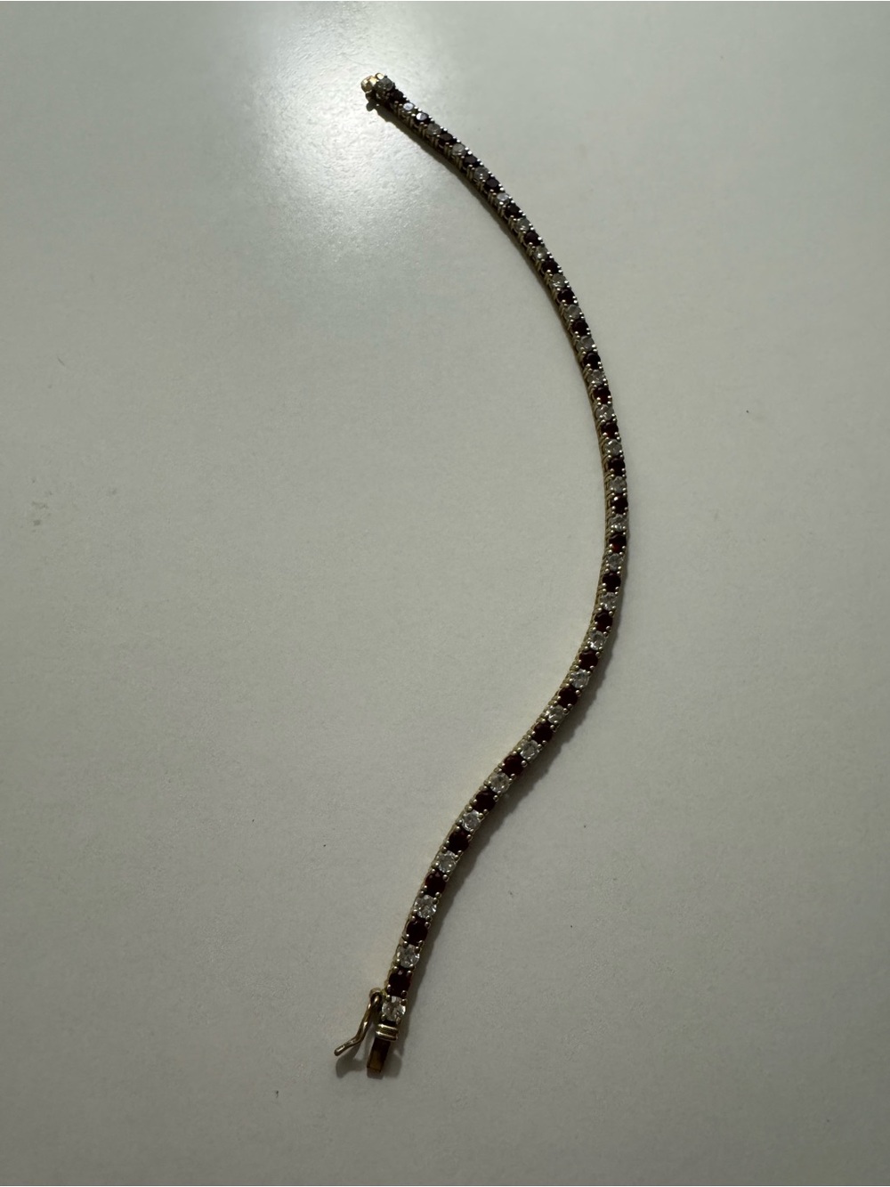 925 CZ Garnet Gold Toned Tennis Bracelet